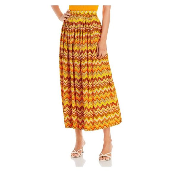 S/W/F Dresses & Skirts - S/W/F Womens Yellow Pleated Smocked Waist Maxi Wear To Work A-Line Skirt L
